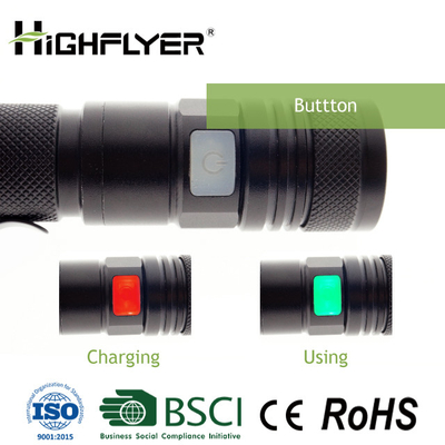 XPE Glow Button Micro Usb Rechargeable Flashlight , LED Focus Beam Flashlight