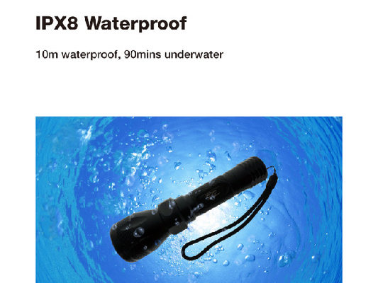 Handsize Diving LED Flashlight IPX8 Water Resistance With 18650 Li Ion Battery