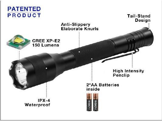 Eco-friendly keychain Aluminum 2AA Battery CREE LED Porjective logo Flashlight for holloween