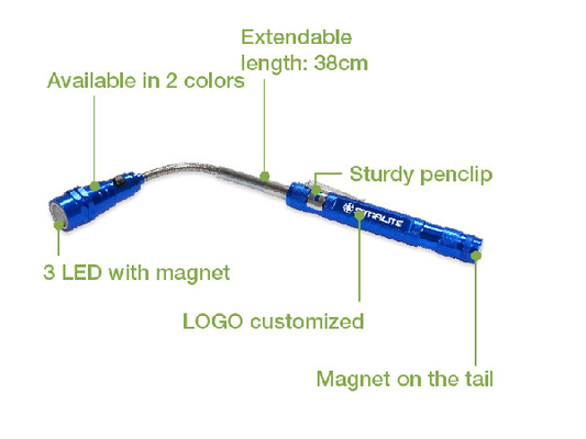 Extendable Telescopic Magnetic Led Flashlight 38cm Aluminum Alloy Material