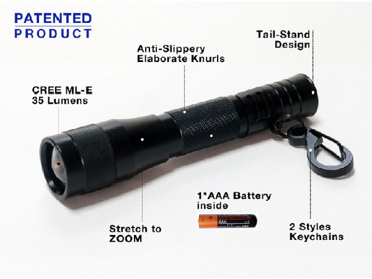 Pocket Warm White Led Flashlight , Zoom Keychain Super Bright Flashlight