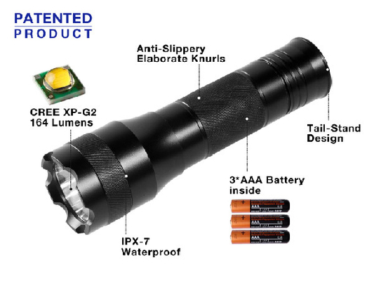 EDC Waterproof Handheld Led Flashlight 164 Lumens Aluminum Alloy Material