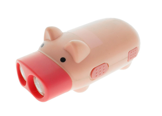 Plastic Dynamo LED Flashlight Rechargeable Battery Pig Shape Toy With Lanyard